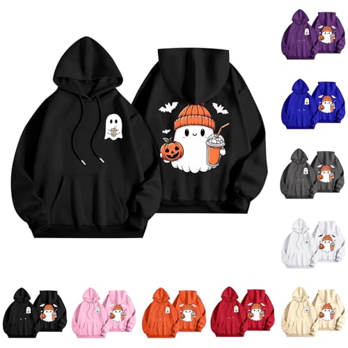 Women'S Halloween Costumes Womens Halloween Hoodie Pumpkin Ghost Graphic Print, Cozy Oversized Pullover Sweatshirt, Cute Fall Winter Warm Fleece Hoodies Woman Costumes A Black