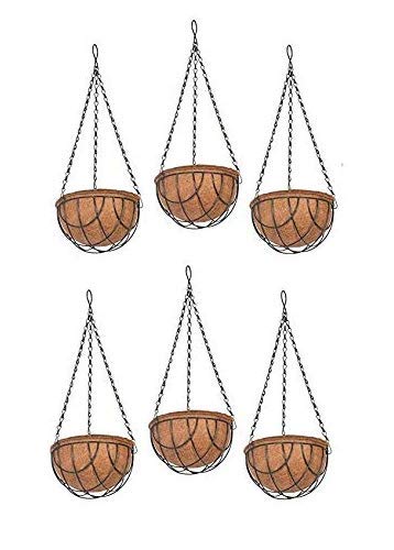 COIR GARDEN Coco Gardening Hanging Pots with Stand (8 Inch) -6 Pieces