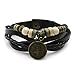 Lucky Handmade Natural Constellation Zodiac Sign Logo Genuine Real Leather Bracelet with Charms, Beads, Button, Adjustable Size, Gift for Him or for Her, Unisex (Sagittarius - Black Leather)