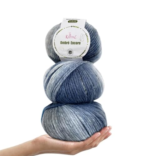 Ombré-Encore Chunky Ombre Yarn for Crocheting, 3 Balls, 507Yds/420G, Free Patterns - Multi Colored Bulky 5 Weight Yarn for Knitting - White Gray