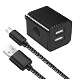 Android Charger, Power-7 Micro USB Cable Braided 6FT with USB Wall Charger Plug (2.1Amp) Charging Block kit Compatible with Samsung Galaxy S7/S6 Edge/S4/Note 5/J7, LG G4 G3, Moto, Tablets (Black)