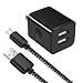 Android Charger, Power-7 Micro USB Cable Braided 6FT with USB Wall Charger Plug (2.1Amp) Charging Block kit Compatible with Samsung Galaxy S7/S6 Edge/S4/Note 5/J7, LG G4 G3, Moto, Tablets (Black) primary