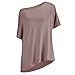 Memorose Women Loose Sleeve Plain Shoulder Off Asymmetric Hem T Shirt Top Blouse ApricotL