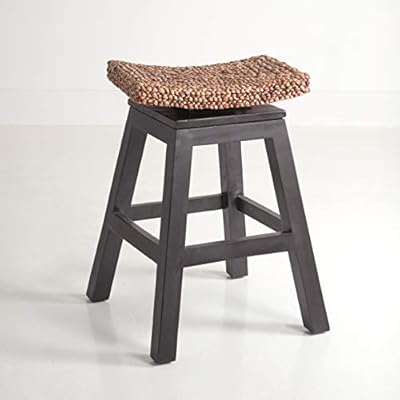 East at Main Oakland Black Wood and Water Hyacinth Counter Stool, (18x18x24) 41b vN1MIkL