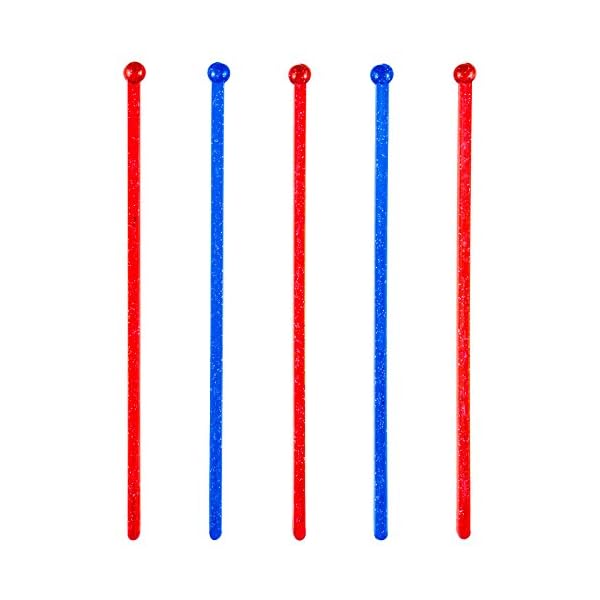 Patriotic USA Glitter Swizzle Sticks, 25 Red Blue Plastic Cocktail