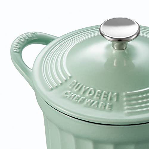 BUYDEEM 1.9 Quart Enameled Dutch Oven, Pleated Cast Iron Dutch Oven