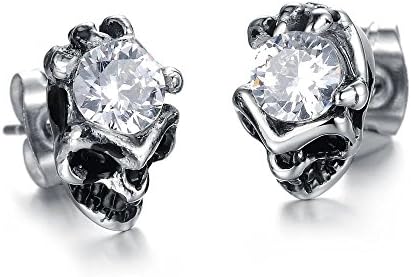 Stylish Skulls diamond domineering titanium steel men's earrings (White)