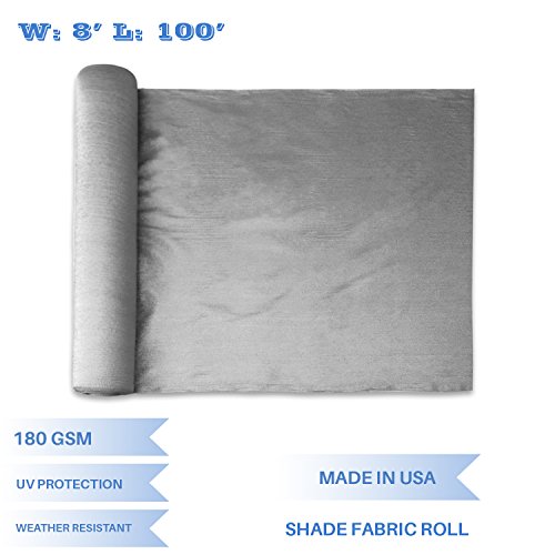8' Shade Cloth X 100' Light Grey Sun Fabric Sunblock Roll, 95 UV
