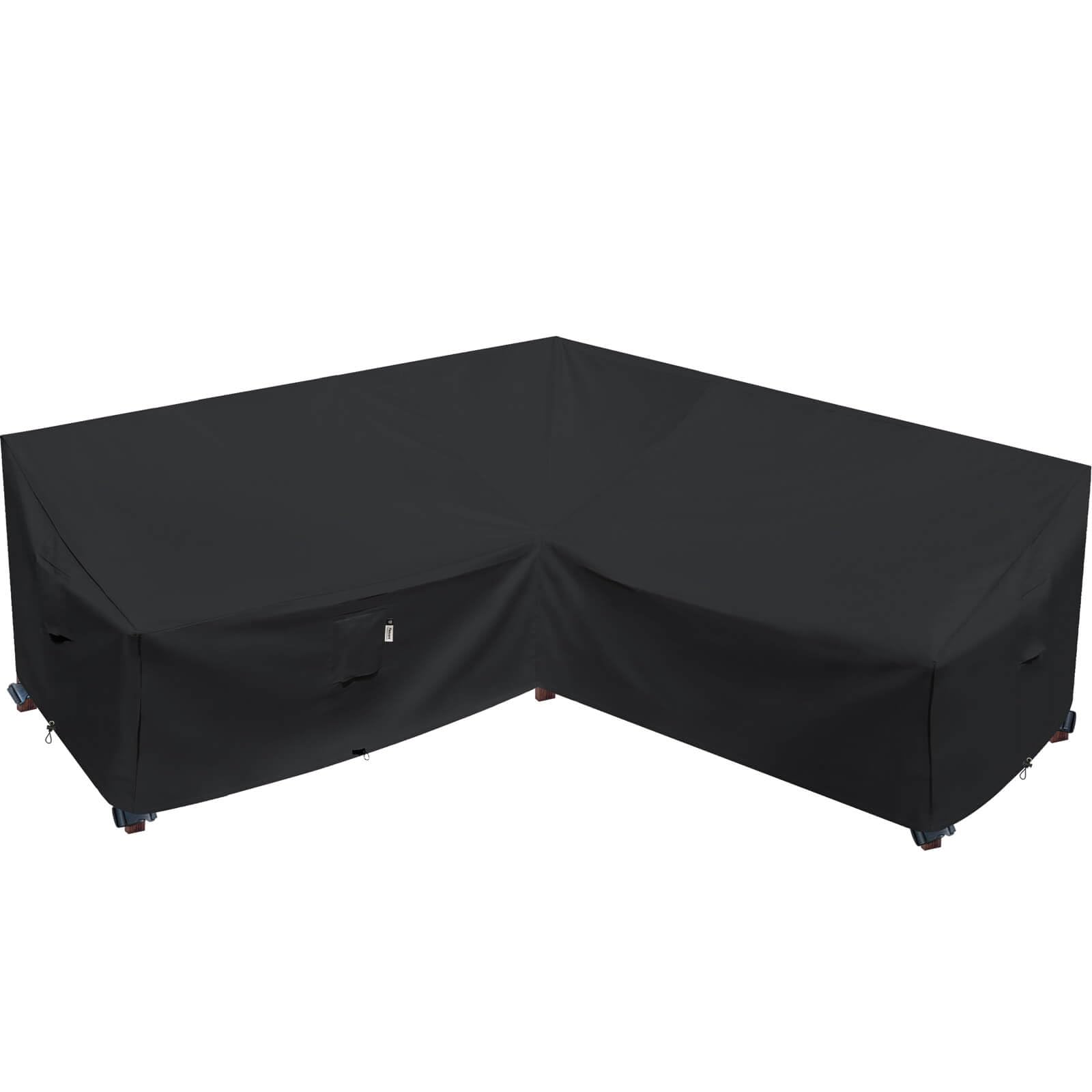 Heavy Duty Outdoor Sectional Sofa Cover, 216 x 216 CM Waterproof 100% 600D Patio Sectional Couch Cover, Lawn Patio Furniture Cover (V-Shape-216x216CM-Black)