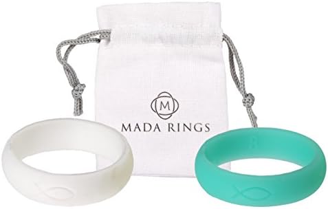 2 Pack Women Silicone Ring, Teal and White from Mada Rings, size (8)