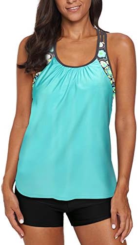 Women's Swimsuits Color Block Tankini Top Boyshort Swimwear