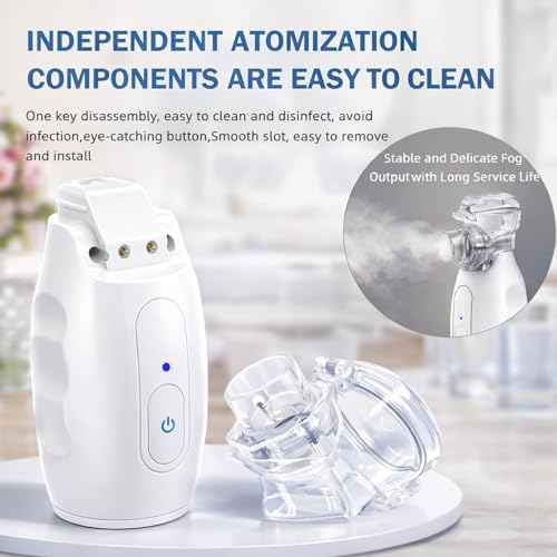 Obiredk ㅤHandheld Compressor Nebulizer for Adults & Kids, Quiet Mesh Nebulizer with 3 Mist Levels, USB-C Rechargeable, Self-Cleaning, Compact Travel Size - White