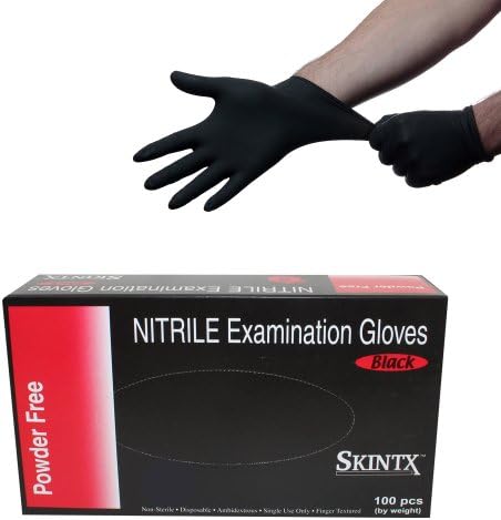 Black Nitrile Powder Free Medical Exam Tattoos Piercing Gloves- Size Large - 100 Gloves per Box