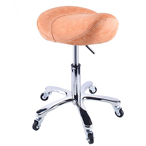 Rolling Stool Saddle Chair Beauty Salon Stool Leather Seat With Wheels Adjustable Height For Studio Medical Office Salon Spa Yellow