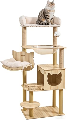 Cat Tree Tower for Indoor Cats Large Adult, Cat Tree Tower with Condo, Sisal Scratching Posts, with Padded Platform Bed, Large cat Tree, 55-Inch