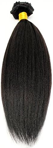 100% Indian Virgin Remy Human Hair Yaki Straight Clip in Hair Extension-dl5 (16Inch)