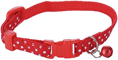 TAONMEISU Dot Print Nylon Small Dog Cat Kitten Collar with Bell Adjustable Red