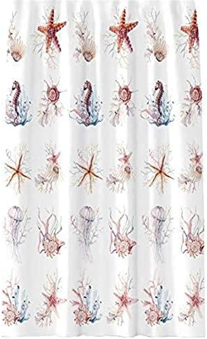 Wencaimd Bath Curtain Starfish Hippocampus Bath Curtain Peva Bathroom Curtains Anti-water Curtain for Bathroom