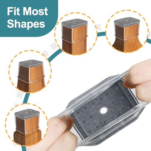 Chair Leg Caps Rectangular, Pack of 24 Chair Leg Protectors Silicone Transparent with Felt, Felt Gliders for Chairs, Protective Caps for Chair Legs for Hardwood Floors (Fit Length: 38-50mm, Width: 19-25mm)