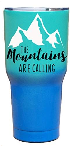 The Mountains are Calling | Large 30oz Blue Aqua and Sea Foam Teal | Stainless Steel Insulated Metal Cup | Travel, Adventure, Hiking | RV Camping Life