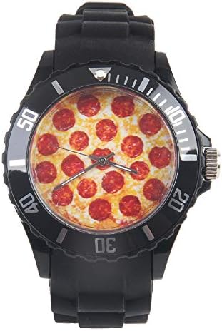 Gifts Everywhere Pepperoni Pizza Pattern Design Watches for Men,Sport Rubber Strap (Black)