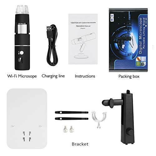 WiFi Microscope, VSATEN 50x to 1000x Wireless Digital Handheld Zoom Magnification Endoscope 1080P FHD 2.0 MP 8 LED Compatible with Android and iOS Smartphone or Tablet, Windows Mac PC Computer