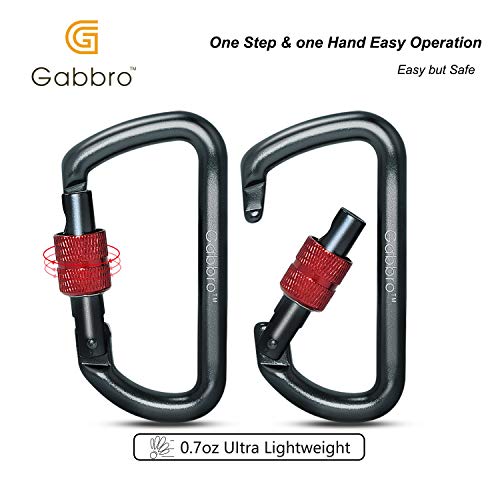 Carabiner, GABBRO 12KN/2697lbs Screwgate D-Ring Carabiner Clip, 3/4 oz Aircraft Grade Aluminum, Heavy Duty Caribeaners for Hammocks Tarp Swing Dog Leash Keychain Camping, NOT for Climbing (2 Pcs/Gray) - Thumbnail 2