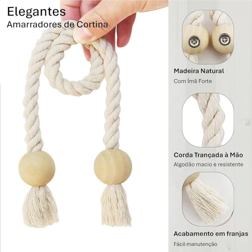 LUMAI Kit 2 Prendedores Magnéticos para Cortina, Corda e Madeira, Bege