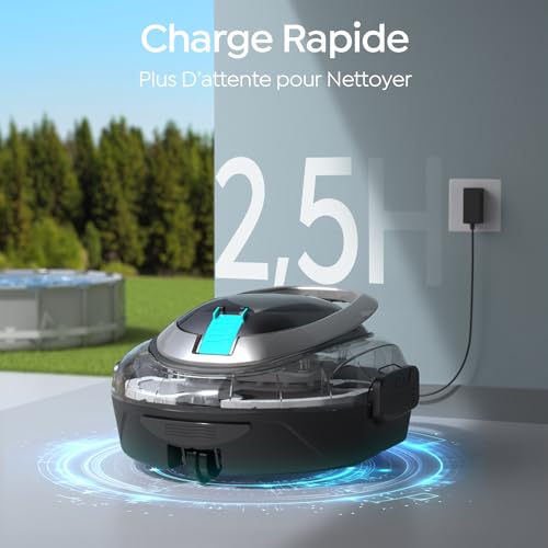 BRINBO 2026 S2 Robot Piscine, Aspirateur sans Fil, Filtration Double, Double Moteur, 90min Nettoyage, Stationnement Auto, Idéal pour Piscines à Fond Peu Profond(Noir foncé)