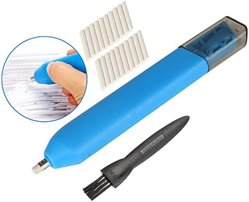 Jiulyning Electric Eraser Kit 2 In 1 Design Portable Rubber Pencil Sharpener Artist Tool Art Supply 21 Refills and 1 Eraser Brush Included Battery Operated For Colored Charcoal Pencil (Blue)
