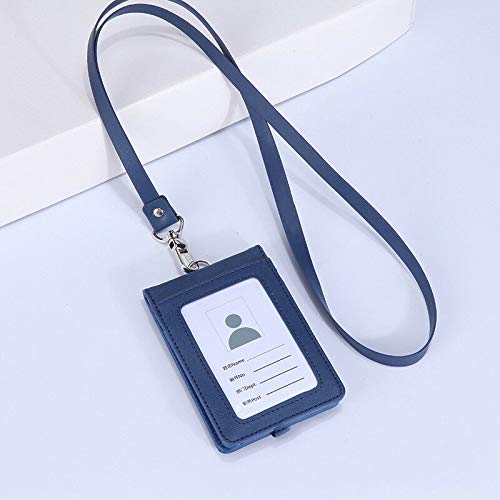 Badge Holder with Zip, SUPERTOOL PU Leather ID Badge Holder Vertical with 1 ID Window, 4 Card Slots, 22" PU Detachable Neck Lanyard/Strap(Red/Blue/Gray/Black)