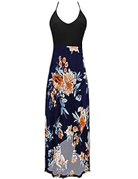 Elegantsut - Vestido largo de verano para mujer, cuello en V, sin mangas, diseño floral asimétrico
