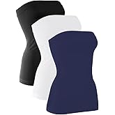 H HIAMIGOS 3 Pack Women's Strapless Cotton Long Tube Top Sleeveless Stretchy Cute Bandeau Tops Non Padded