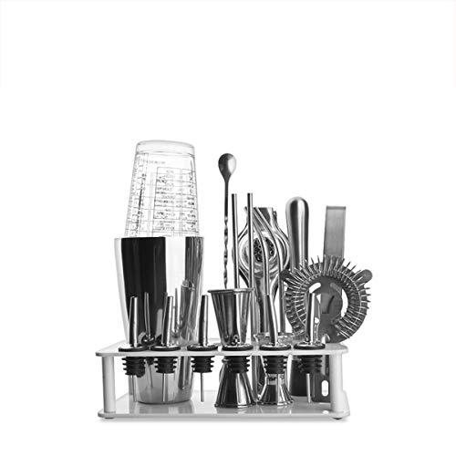 YHWD Cocktail Set,Edelstahl Cocktail Shaker Set,14 Teiliges Barkeeper Set mit ABS Lagerhalterung,Messbecher und Bar…