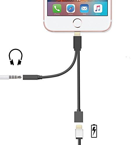 Support IOS 10.3, 2 in 1 Lightning Adapter for iPhone 7, Charger and 3.5mm Earphone Jack Cable Adapter (No Music Control) for the iPhone 7 7 Plus 6S 6 iPod iPad¡­ (for 10.3 (black))