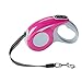 Retractable Dog Leash with Nylon Ribbon Cord, Hand Grip, One Button Brake & Lock for Small, Medium Dogs (Pink)