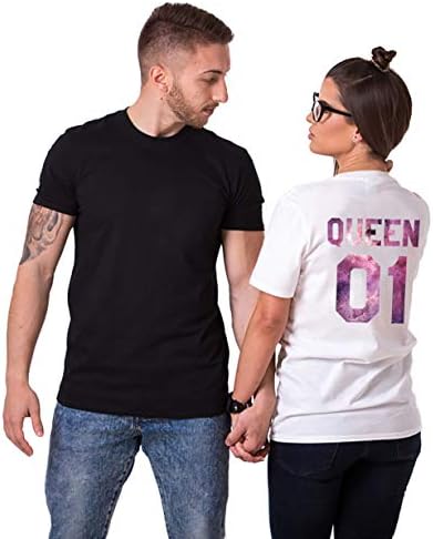 Double Fashion T-Shirt King Queen Pair Set 2 Matching Couple Valentine Birthday Wedding