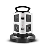 TNP Power Strip with USB Surge Protector - 6 AC Outlet + 4 USB Port Charger Charging Station Power Supply Adapter Multi Socket Plug Powerstrips Bar Stand Tower, Individual Switch, 6FT Extension Cord