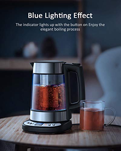 Electric Kettle,Homever 1.7L Glass Electric Tea kettle with Strainer,Cordless Kettle with Temperature Control,Auto Shut-Off and Boil-Dry Protection - Thumbnail 5