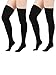 Zando Women Cotton Triple Stripes Tube Over Knee Thigh Plus Size Stockings Socks 2 Pairs Black US size 8-12