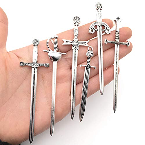 Kinteshun Assorted Rapier Swords Fencing Bookmark Charm Pendant for DIY Jewelry Making Accessaries(12pcs,Antique Silver)