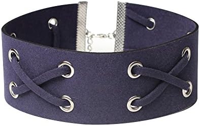 Shanghang Women Men Cool Punk Necklace Collar Cuff Velvet cross Belt (Blue)