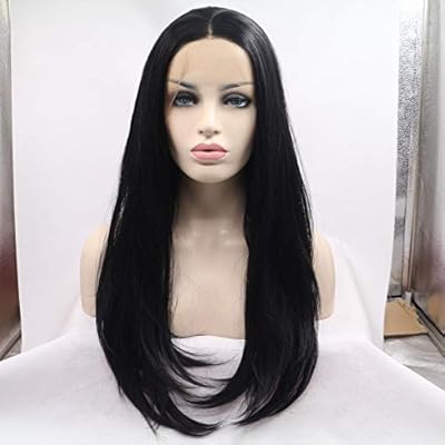 Women Straight Hair Front Lace Wig Deep Invisible Part Wig Black