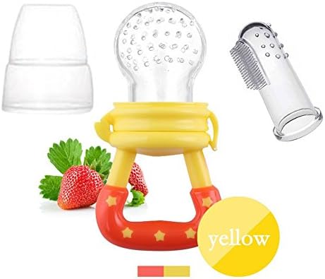 Octmami Baby Fruit Feeder Pacifier And Baby Finger Toothbrush Set, Baby Fresh Food Feeder Nibbler, Infant Fruit Teething Toy, Finger Toothbrush For Babies (Orange)