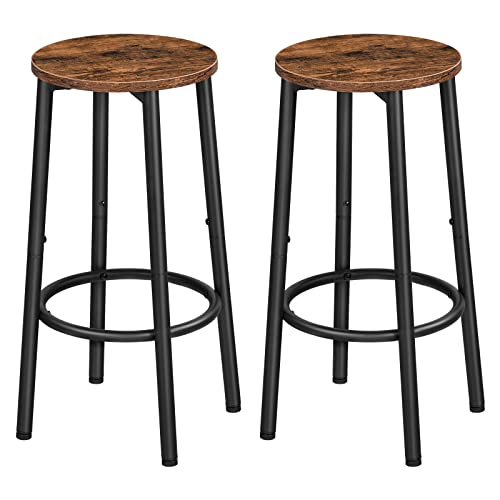 HOOBRO Round Bar Stools, Round Bar Chairs Set of 2, Kitchen High Bar Stools with Footrest, Industrial Counter Stools for Dining Room, Party, Sturdy Steel Frame, Rustic Brown EBF03BY01