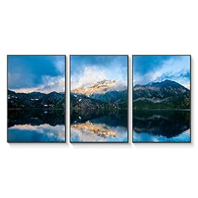 Floating Framed Canvas Wall Art for Living Room, Bedroom Landscape Gorge Mountain River Grassland Canvas Prints for Home Decoration Ready to Hang - 16"x24"x3 Panels