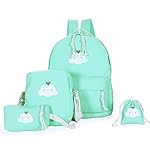 Urmiss 4 Pcs Cute Clouds Cartoon School Backpack with Shoulder Messenger Bag Pencil Case Purse and Storage Drawstring Bag