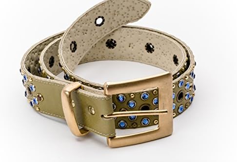 Semi-precious stone &amp; Austrian Crystal - Green Vegan Leather and Blue Stone - Belts - Richard Fredrick 24"-39"