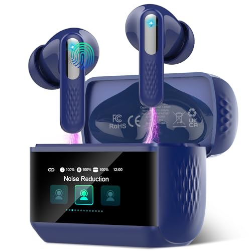 ZYHKON Wireless Earbuds, 2026 Bluetooth 5.4 Headphones In Ear with ANC/ENC Noise Cancelling Mic, HiFi Stereo Bluetooth Ear buds with Multifunctional Touchscreen, 5 EQ Modes Bluetooth Earphones, Blue