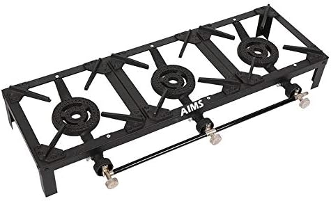 Triple Gas Burner Camping Cooker Country Stove Cast Iron LPG Triple Burner BBQ Portable Grill